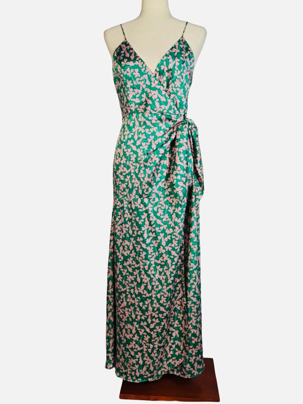 Karina Grimaldi Green Dress with Pink Floral Print